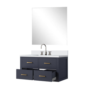 English Elm Blue Single Bath Vanity Set With White Quartz Top, Frameless Mirror & Chrome Faucet - Stylish Upgrade! B2731S01985
