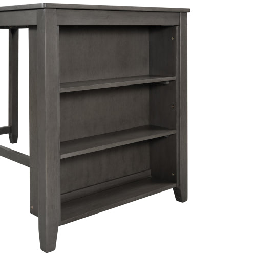 English Elm TOPMAX Counter Height Rustic Farmhouse 5-Piece Dining Set for 4 with Stacked Storage Shelves, Beige Upholstery Gray SP001134AAE