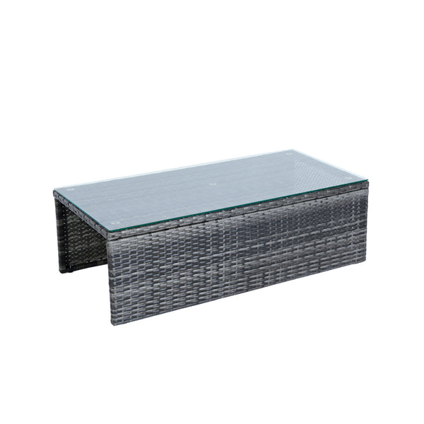 English Elm 6 Piece Patio Wicker Sectional Set with Space-Saving Nesting Design, Steel Frame, Tempered Glass Table and Weatherproof Cushions Grey+Black W329S00054