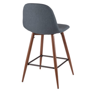 English Elm Pebble Mid-Century Modern Counter Stool with Upholstered Comfort and Walnut Steel Legs, Set of 2 Blue B202P222419
