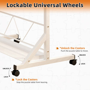 English Elm (white) Wooden Puzzle Table with Drawers Tilting Top Wheels and Protective Cover W2641P442535
