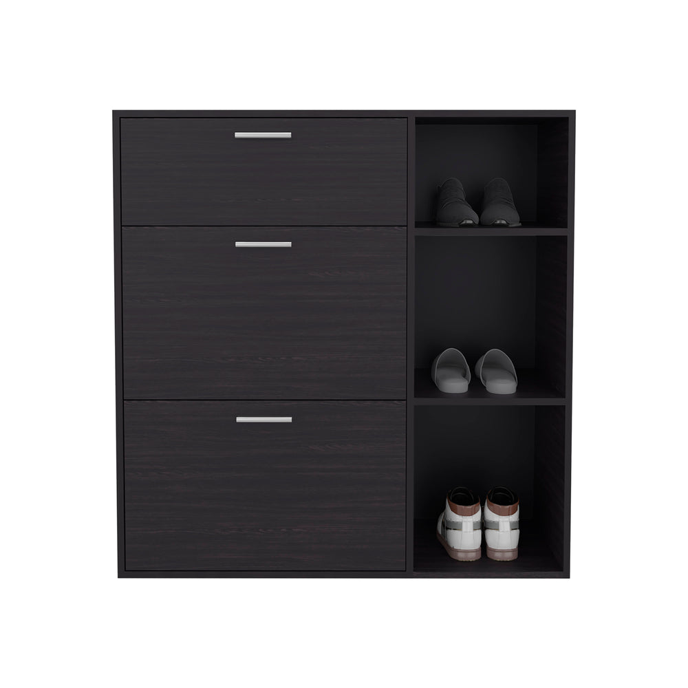 English Elm Shoe Storage Cabinet with 2 Doors 1 Drawer 3 Shelves — Slim Engineered Wood Organizer, Wengue Finish Black 43.31 L x 32.28 W x 5.91 H B097P395878