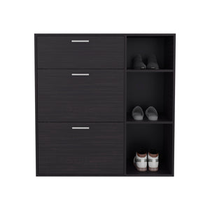 English Elm Shoe Storage Cabinet with 2 Doors 1 Drawer 3 Shelves — Slim Engineered Wood Organizer, Wengue Finish Black 43.31 L x 32.28 W x 5.91 H B097P395878