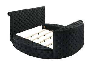 English Elm Luxurious King Size Bed Set With Tufted Black Velvet, Tv Lift, Electric Fireplace & Nightstands B2741S00121