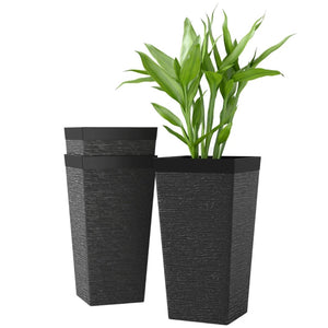 English Elm Modern Faux Stone Tapered Outdoor Planters Set of Three with Rolling Wheels Patio Ready T3971P459659