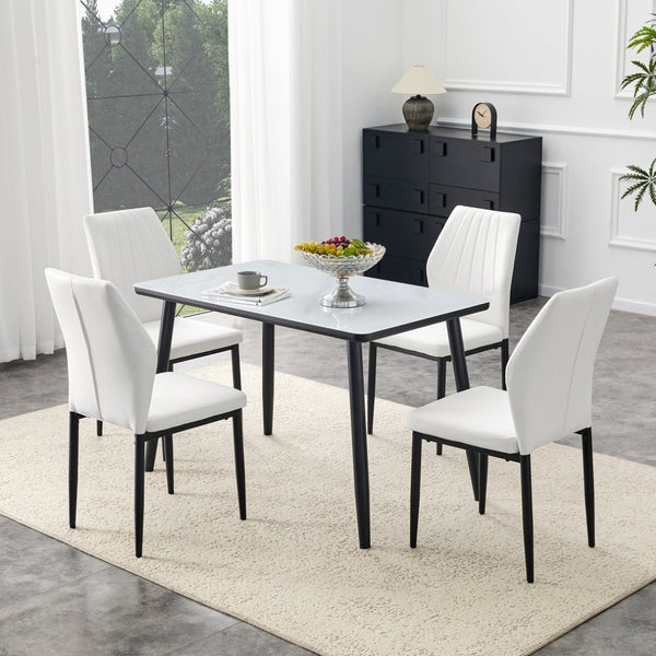English Elm Table and Chair Set Modern Marble Glass Top with Four Pu Leather Seats for Dining W1151S04662