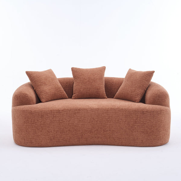 English Elm LY-025S Curved Loveseat Sofa Compact 65" chenille upholstery, 30D foam with spring core, 300lb capacity, 3 pillows, apartment-friendly Coral W2231P292947
