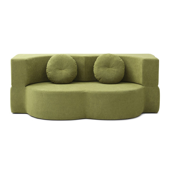 English Elm 2-in-1 Folding Sofa Bed with Plush Foam Support — Convertible Floor Couch to Queen Guest Sleeper Green W1117P325077