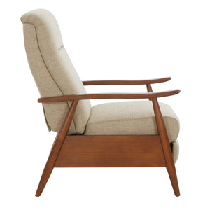 English Elm Tustin Mid-century Push Back Recliner with Chestnut Wood Arms and Performance Fabric Beige B050P429143