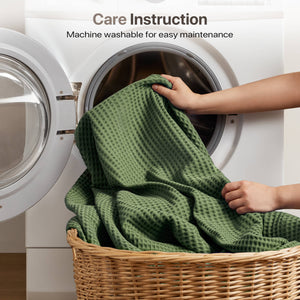 English Elm 1PC Luxurious 100% Cotton Waffle Blanket 90x90 for Full/Queen Beds – Breathable 300gsm Comfort Green 15.75 L x 12.2 W x 4.72 H B035P341141