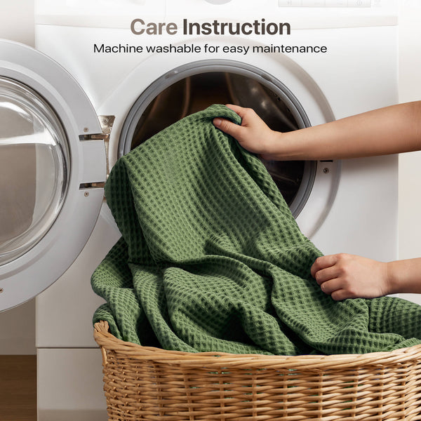 English Elm 1PC Twin Cotton Waffle Blanket 300gsm Lightweight Breathable Cozy Throw for Year-Round Comfort Green 15.75 L x 12.2 W x 3.94 H B035P341140