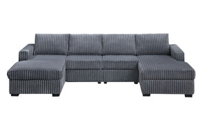 English Elm Black Jumbo Corduroy U-shaped Sectional Sofa Seats Four with Dual Chaise Lounge Dark Gray B011S02220