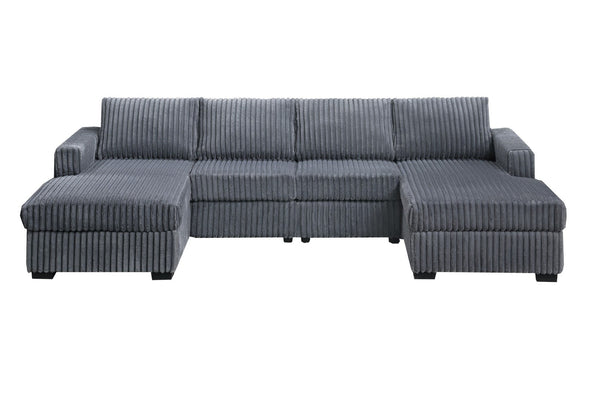 English Elm Black Jumbo Corduroy U-shaped Sectional Sofa Seats Four with Dual Chaise Lounge Dark Gray B011S02220