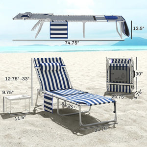 English Elm Folding Outdoor Chaise Lounge with Face Hole Side Table and Five Position Recline T3971P481181