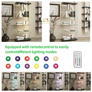 English Elm Tempered Glass Display Cabinet With Led Lights, Lockable Doors, Adjustable Feet For Any Room Decor W3155S00021-GIGA