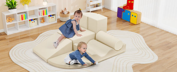English Elm 7-piece Foam Toddler Climbing Play Set with Modular Blocks for Active Indoor Fun Beige N710P325522K