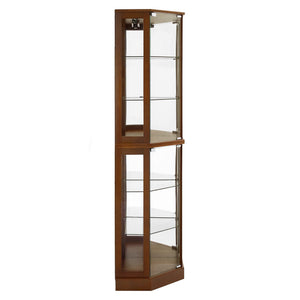 English Elm 6 Shelf Corner Curio Cabinet with Interior Lighting, Mirrored Back, Glass Shelves for Displays Walnut W1693P165021