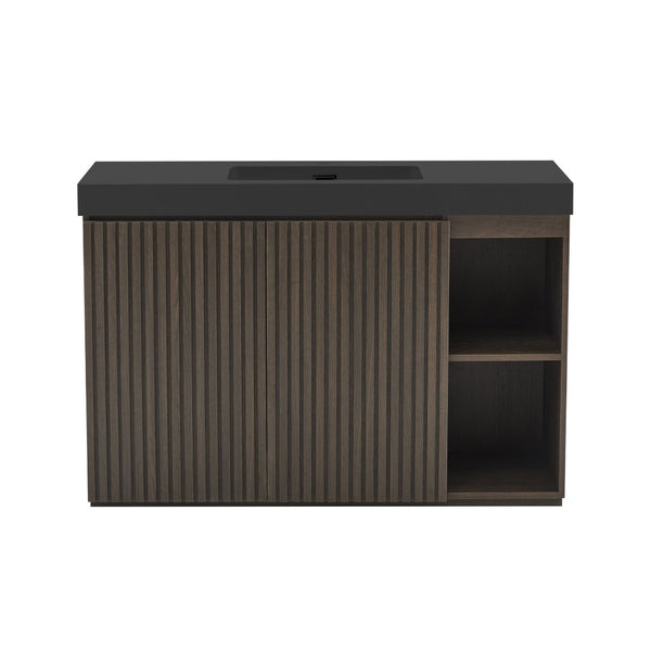 English Elm Grace Floating Walnut Vanity with Solid Surface Sink and Soft Close Storage Drawers Oak,Smoke W1865S00225
