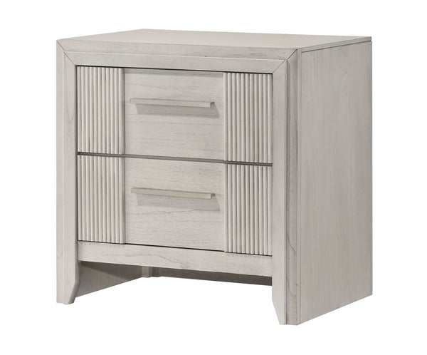 English Elm 1pc Contemporary Nightstand with Two Spacious Drawers in Mist White Finish for Modern Bedrooms Antique White 20 L x 27 W x 27 H B2741P404842