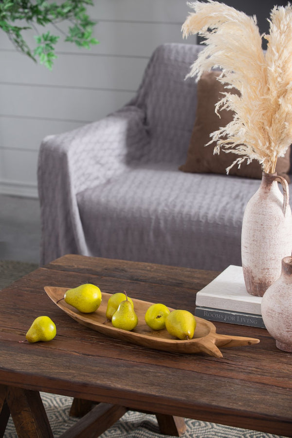 English Elm 23.6x6.3x2" Teak Wood Decorative Plate Carrot Shape – Natural Finish, 100% Teak Accent Tray for Centerpieces W2078P391137