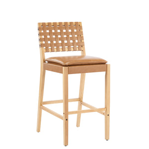 English Elm Christopher Knight Home® - Rieti PU Leather Barstools Set of 2 — Natural Rubberwood Frame, Geometric Crossback, Riveted Accents N775P271408B