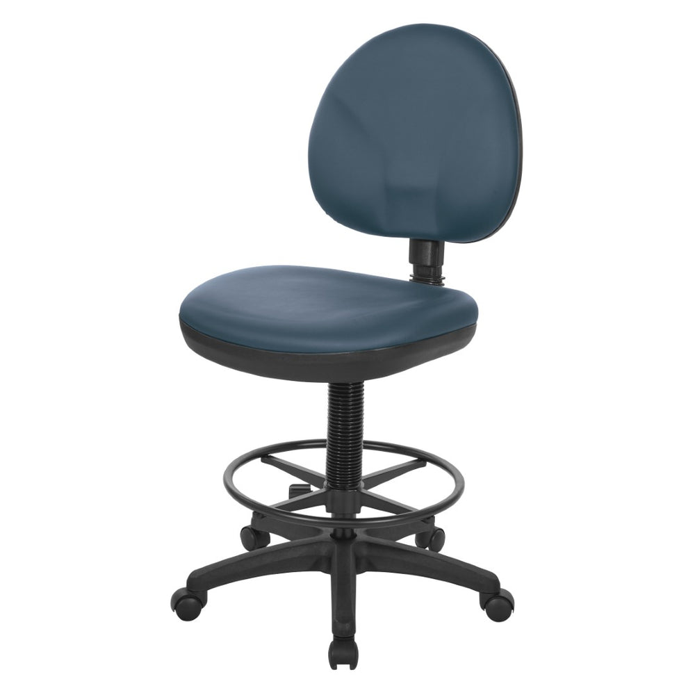 OSP Home Furnishings Sculptured Ergonomic Drafting Chair with Lumbar Support Padded Seat and Adjustable Footring Blue DC550-R105