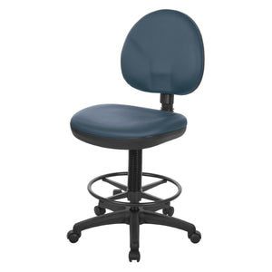 OSP Home Furnishings Sculptured Ergonomic Drafting Chair with Lumbar Support Padded Seat and Adjustable Footring Blue DC550-R105