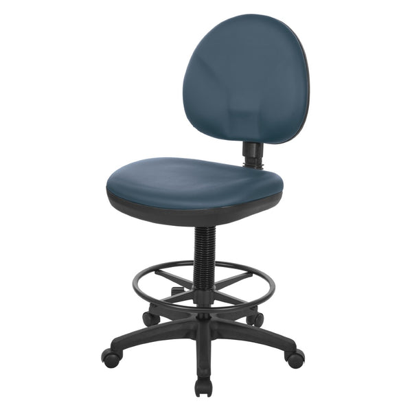 OSP Home Furnishings Sculptured Ergonomic Drafting Chair with Lumbar Support Padded Seat and Adjustable Footring Blue DC550-R105