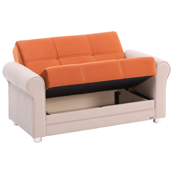 English Elm PrimeNest Ithara convertible upholstered loveseat with storage, sleeper sofa, leatherette comfort and sturdy design Orange B030P281723