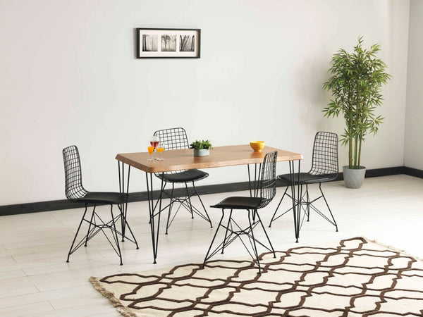 English Elm Zen Wire Modern Chair Set Of 4 - Sleek Black Metal Frame With Comfortable Leather Cushions & Ergonomic Design B029P332164-GIGA