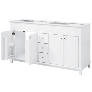 English Elm Christopher Knight Home® - 58" Bathroom Vanity Cabinet Base with Solid Wood Legs, 3 Drawers & 4 Soft-Close Doors, Open-Back Design, Adjustable Anti-Tip Feet, White Finish N759P351759K
