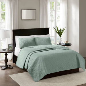 JLA Home Madison Park - 3 Reversible Quilt Set with Textured Stitching, Prewashed Cotton Fill, Antimicrobial Freshness, Machine Washable Seafoam MP13-154