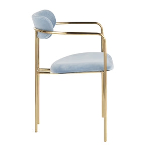 English Elm Demi Velvet Dining Chair with Gold Metal Frame — Glam Open-Back Design, Cushioned Seat & Arms (Set) Blue B202P223491