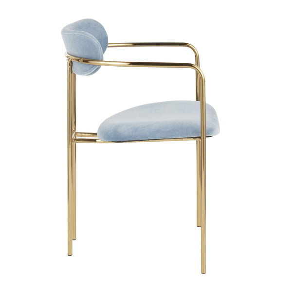 English Elm Demi Velvet Dining Chair with Gold Metal Frame — Glam Open-Back Design, Cushioned Seat & Arms (Set) Blue B202P223491