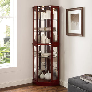 English Elm 6 Shelf Corner Curio Cabinet with Interior Lighting, Mirrored Back, Glass Shelves for Displays Cherry W1693P165027