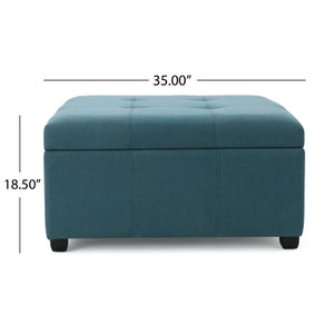 English Elm Tufted Square Ottoman with Hidden Storage Birch Legs Polyester Living Room Seat N757P359740L