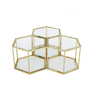 English Elm 1+2 Gold Stainless Steel Coffee Table Set with Double-Layer Tempered Glass, Polygonal Modern Accent W2723S00040