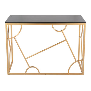 English Elm Constellation Geometric Desk with Gold Metal Frame and Wood Top — Modern Vanity or Office Statement PMID Black B202P223959