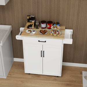 English Elm Kitchen island rolling trolley cart with drawer, doors, adjustable shelves, towel & spice rack, white - durable UV finish, 80 lb load capacity, easy assembly W282P163314