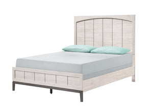 English Elm Contemporary Queen Panel Bed with LED Lighted Headboard, Distressed Textured Wood Finish, Stylish Durable Craftsmanship Beige+White 66 L x 6 W x 40 H B011S01545