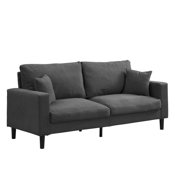 English Elm 74" High Resilience three seater Sofa with Corduroy Upholstery, Plush High-Density Cushion, Sturdy Wooden Frame, Stylish Apartment Seating Dark Gray 35.83 L x 31.9 W x 12.6 H W2297P264467