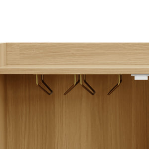 English Elm Modern Fluted Bar Cabinet with Wine Rack Glass Holders Adjustable Shelving and Hidden Drawer Natural N728P438606N