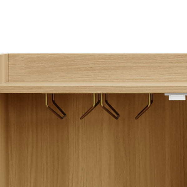 English Elm Modern Fluted Bar Cabinet with Wine Rack Glass Holders Adjustable Shelving and Hidden Drawer Natural N728P438606N