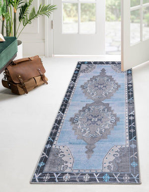 Unique Loom Timeless Thomas Machine Made Medallion Rug Blue Gray, Navy Blue 2' 6" x 14' 1"
