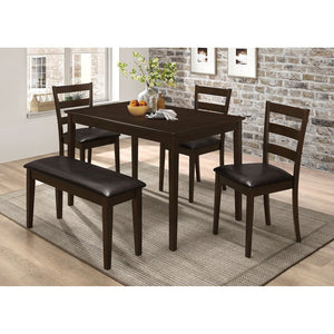 English Elm Arvin Cappuccino 5 Piece Dining Set with Bench, Tapered Legs, Faux Leather Seats, Modern Oak Finish B062P337752