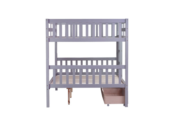 English Elm Full Full Over Full Bunk Bed In Grey With 2 Storage Drawers, Ladder & Safety Guardrails – Versatile Design! W504S00194