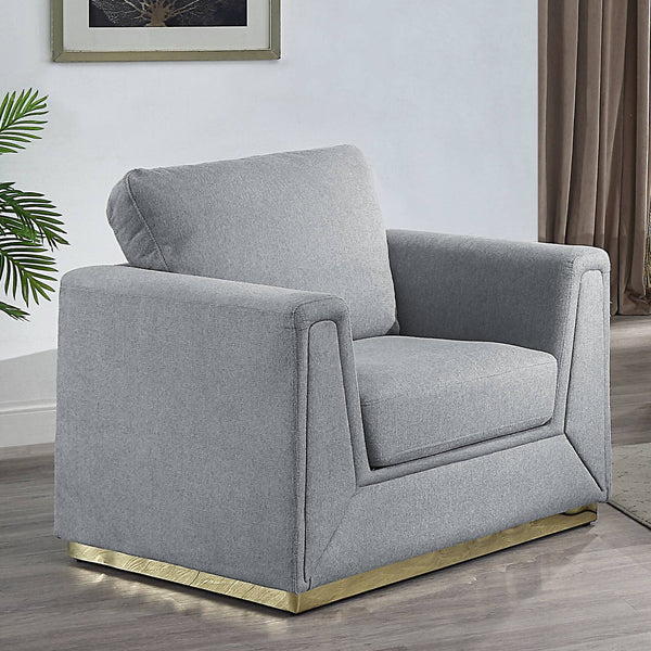 English Elm Grey Modern Accent Chair With Plush Cushion - Stylish Grey Upholstery & Gold Metal Base For Comfort B062P209168