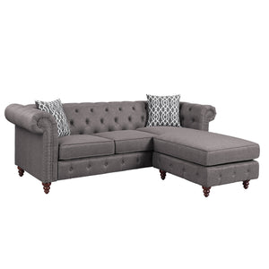 English Elm Waldina Reversible Fabric Sectional Sofa with Pocket Coil Seating, Button Tufting & Nailhead Trim Brown 84 L x 33 W x 26 H B2726P265298