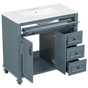 English Elm 36" Modern Bathroom Vanity with Ceramic Sink, Gold Handles, Flip-Out Drawer & Soft-Close Doors Blue Gray N725P283623C