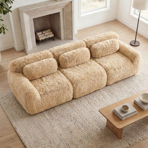 English Elm 114''soft Plush Modular Sectional Sofa with Cloud Cushions for Living Room Theater Light Khaki W714S01567